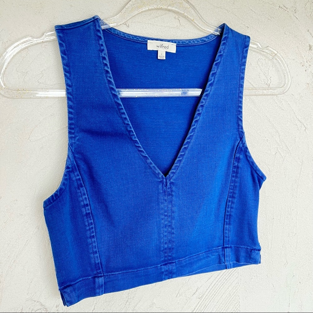 Wilfred by Aritzia Deep V Royal Blue Crop sz 2